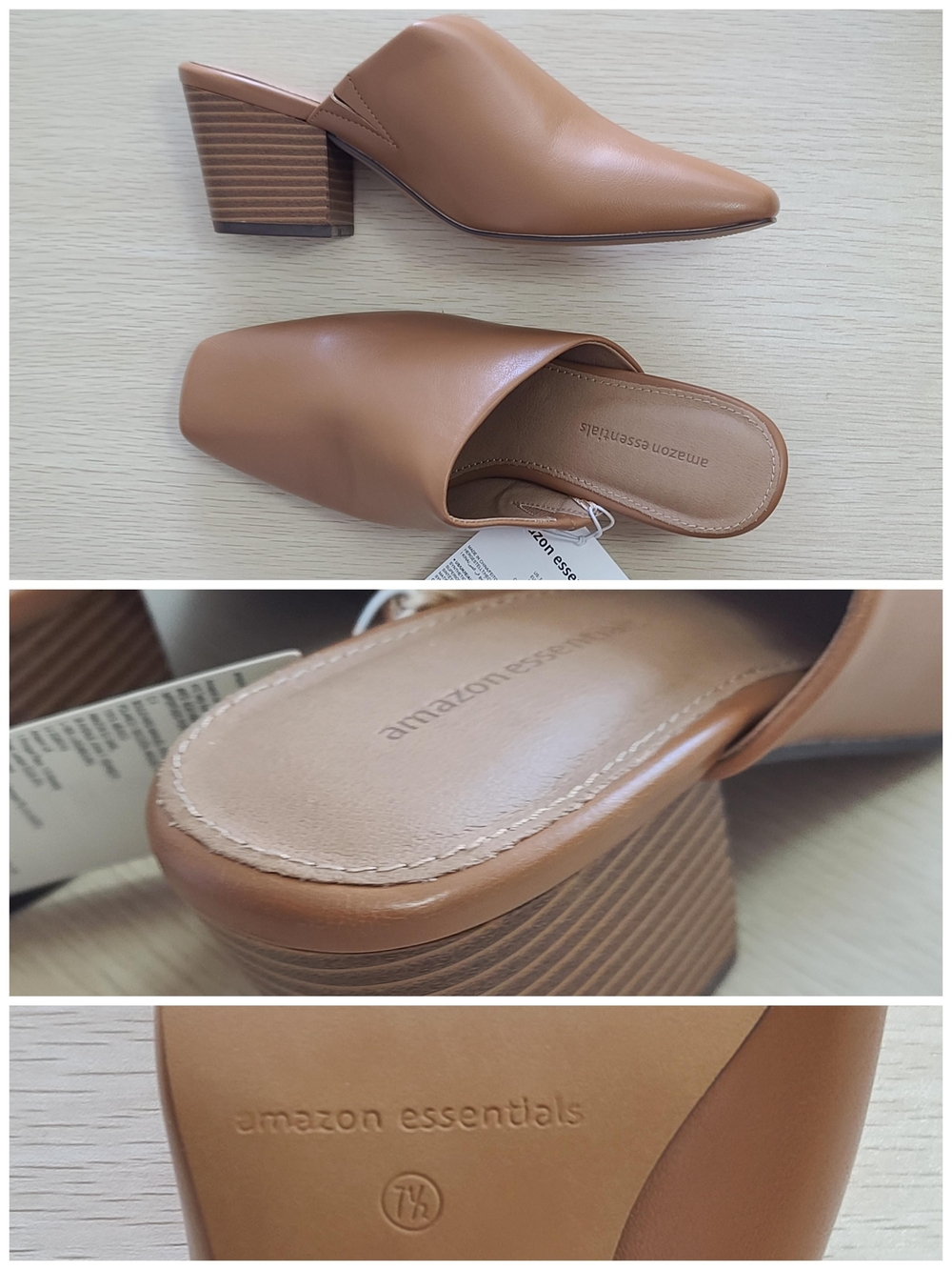 Tan Vegan Leather Block Heel Mules